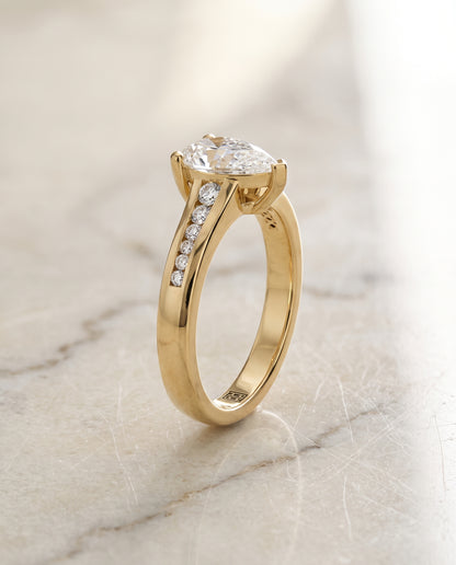The Stevie Contemporary Channel Pear Engagement Ring Setting in 18K Yellow Gold