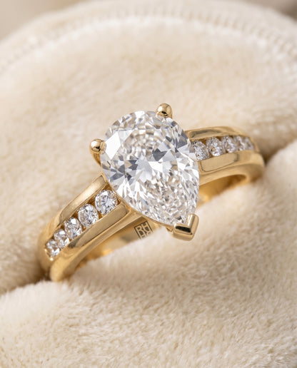 The Stevie Contemporary Channel Pear Engagement Ring Setting in 18K Yellow Gold