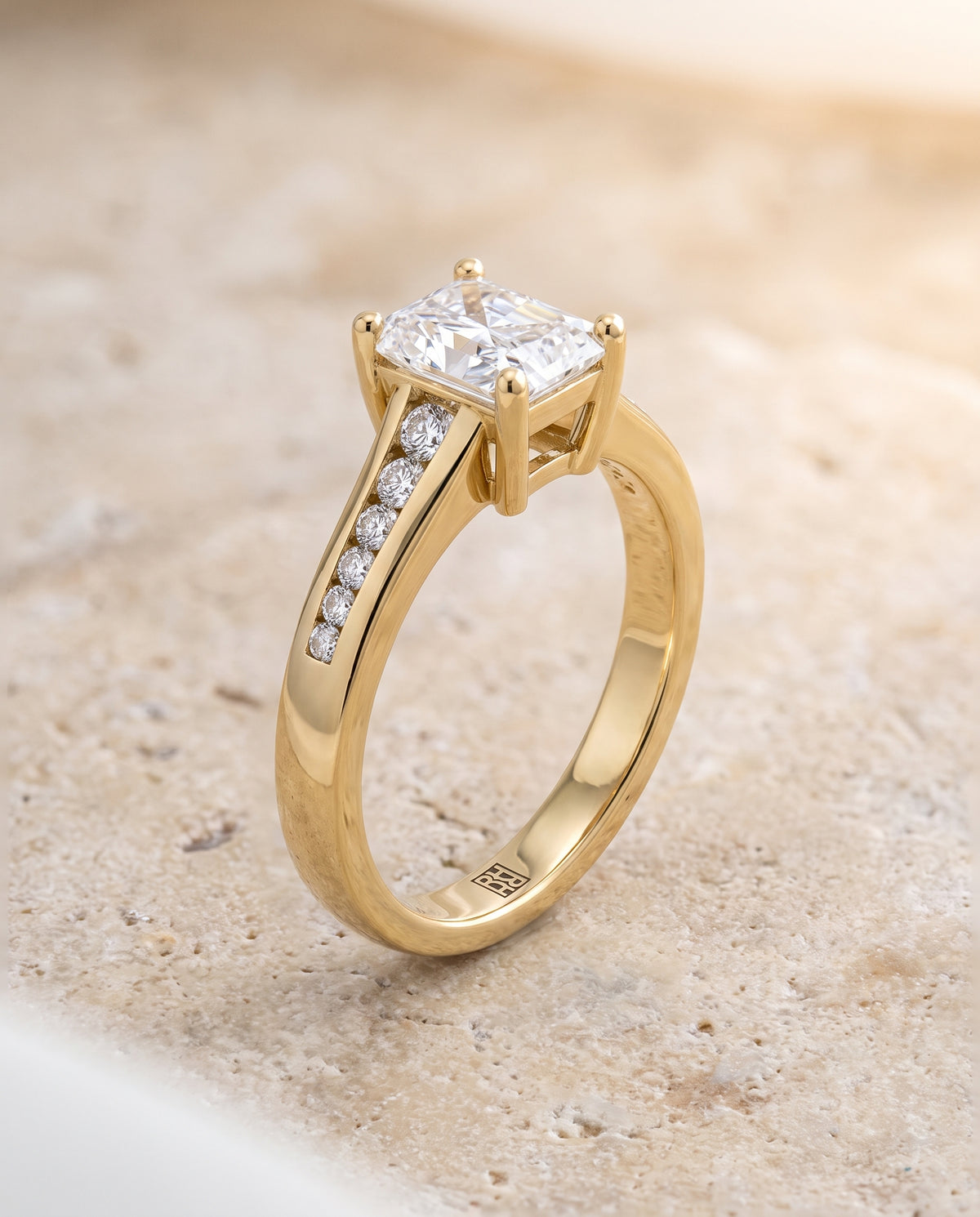 The Stevie Contemporary Channel Radiant Cut Engagement Ring Setting in 18K Yellow Gold