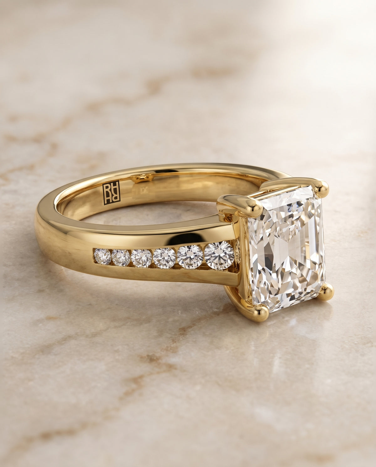 The Stevie Contemporary Channel Radiant Cut Engagement Ring Setting in 18K Yellow Gold