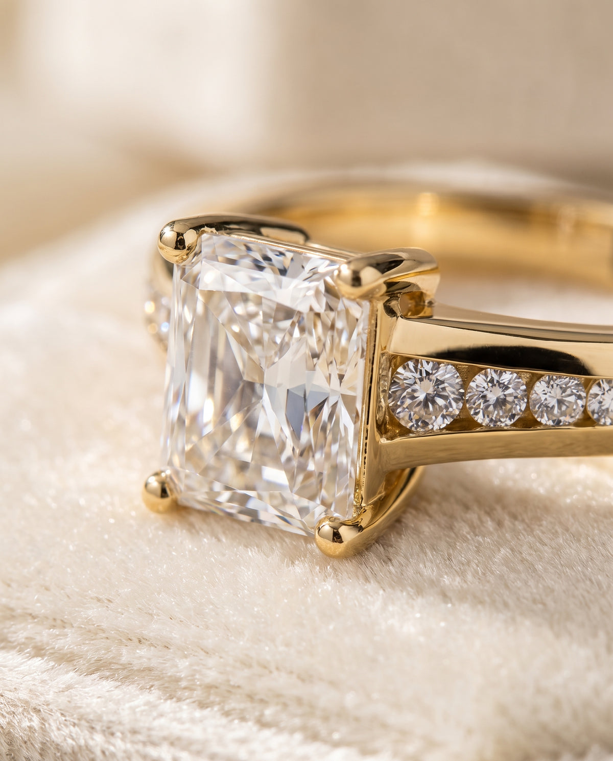 The Stevie Contemporary Channel Radiant Cut Engagement Ring Setting in 18K Yellow Gold