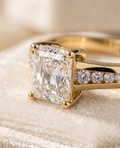 The Stevie Contemporary Channel Radiant Cut Engagement Ring Setting in 18K Yellow Gold