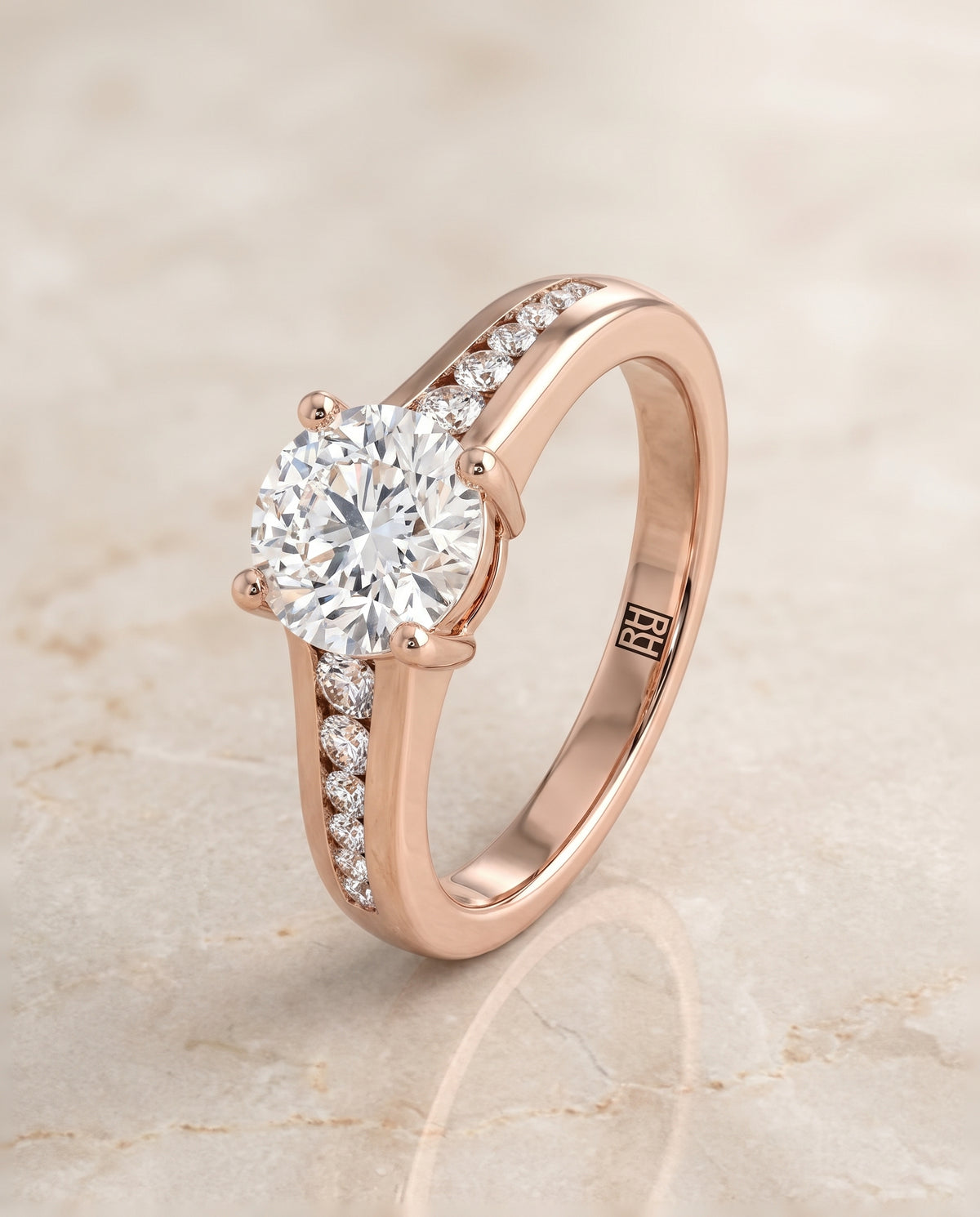 Round engagement ring setting in 14K Rose Gold, Stevie Contemporary Channel Round, alternate view | RockHer