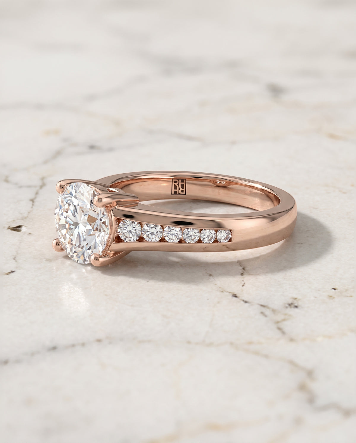 Round engagement ring setting in 14K Rose Gold, Stevie Contemporary Channel Round, alternate view | RockHer