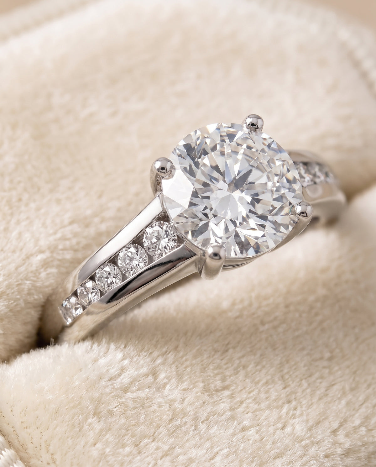 The Stevie Contemporary Channel Round Engagement Ring Setting in 18K White Gold