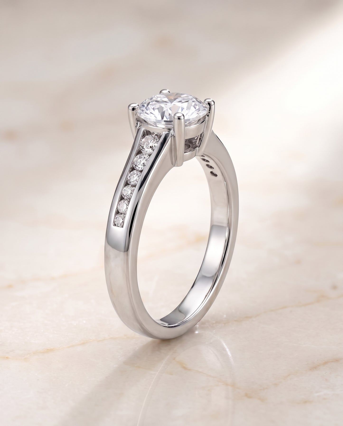 The Stevie Contemporary Channel Round Engagement Ring Setting in 18K White Gold