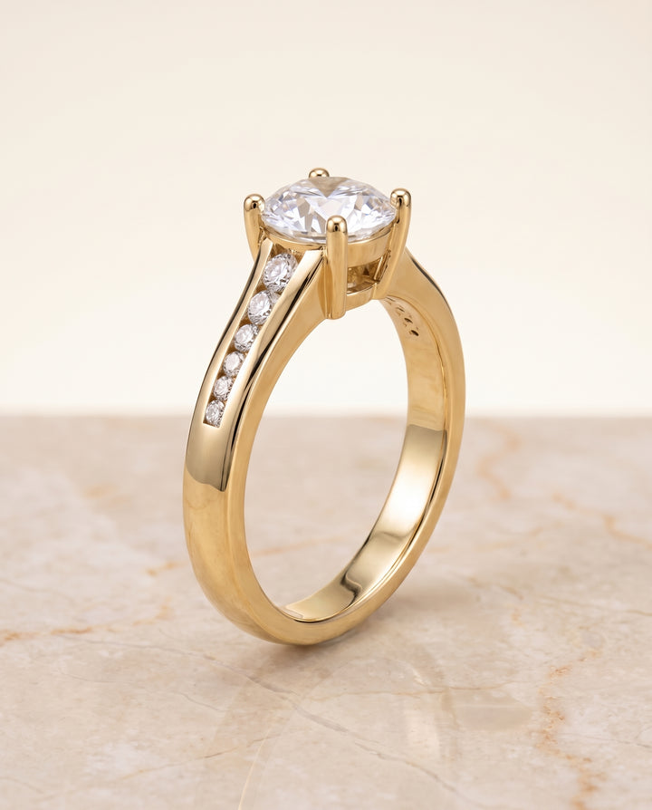 The Stevie Contemporary Channel Round Engagement Ring Setting in 18K Yellow Gold