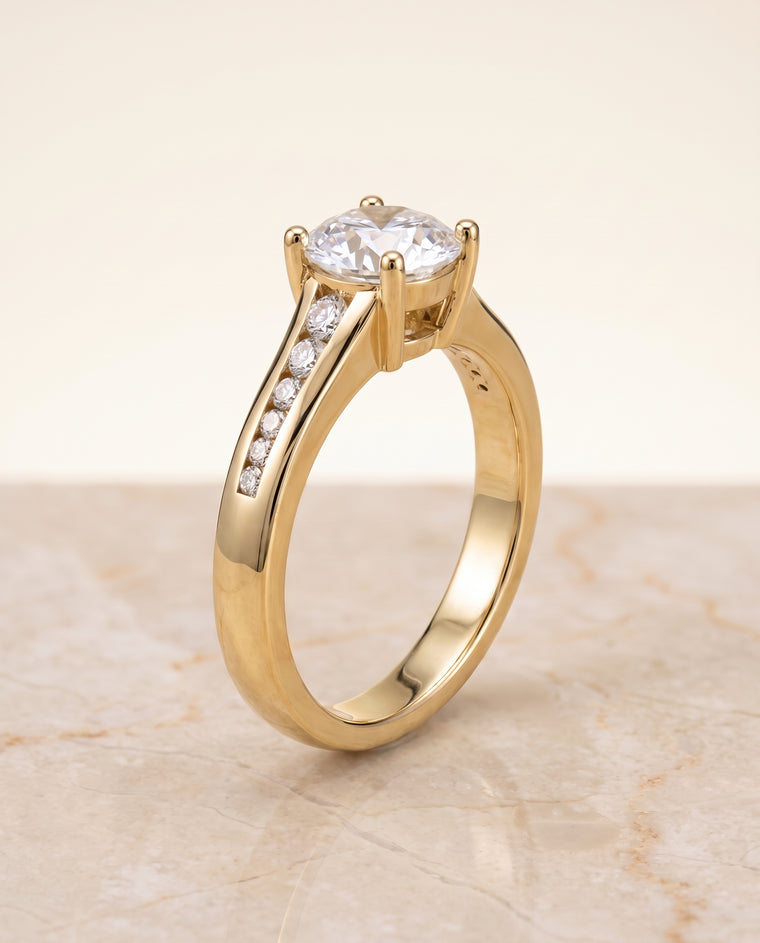 The Stevie Contemporary Channel Round Engagement Ring Setting in 18K Yellow Gold