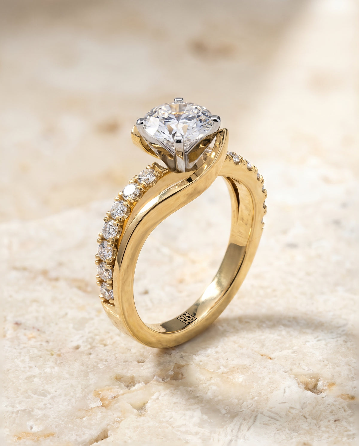 The Tatyana Bypass Pavé Swirl Round Engagement Ring Setting in 18K Yellow Gold