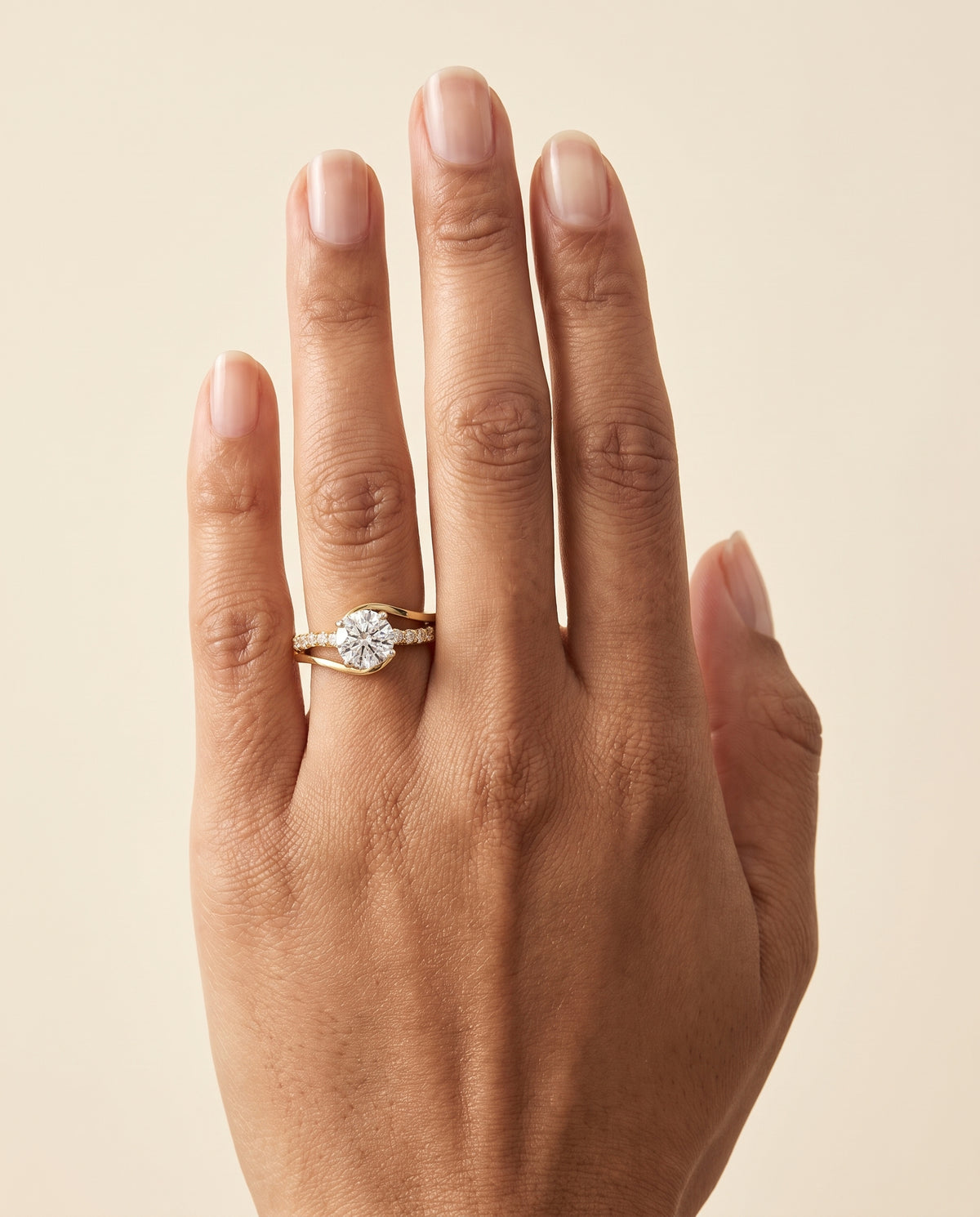 The Tatyana Bypass Pavé Swirl Round Engagement Ring Setting in 18K Yellow Gold