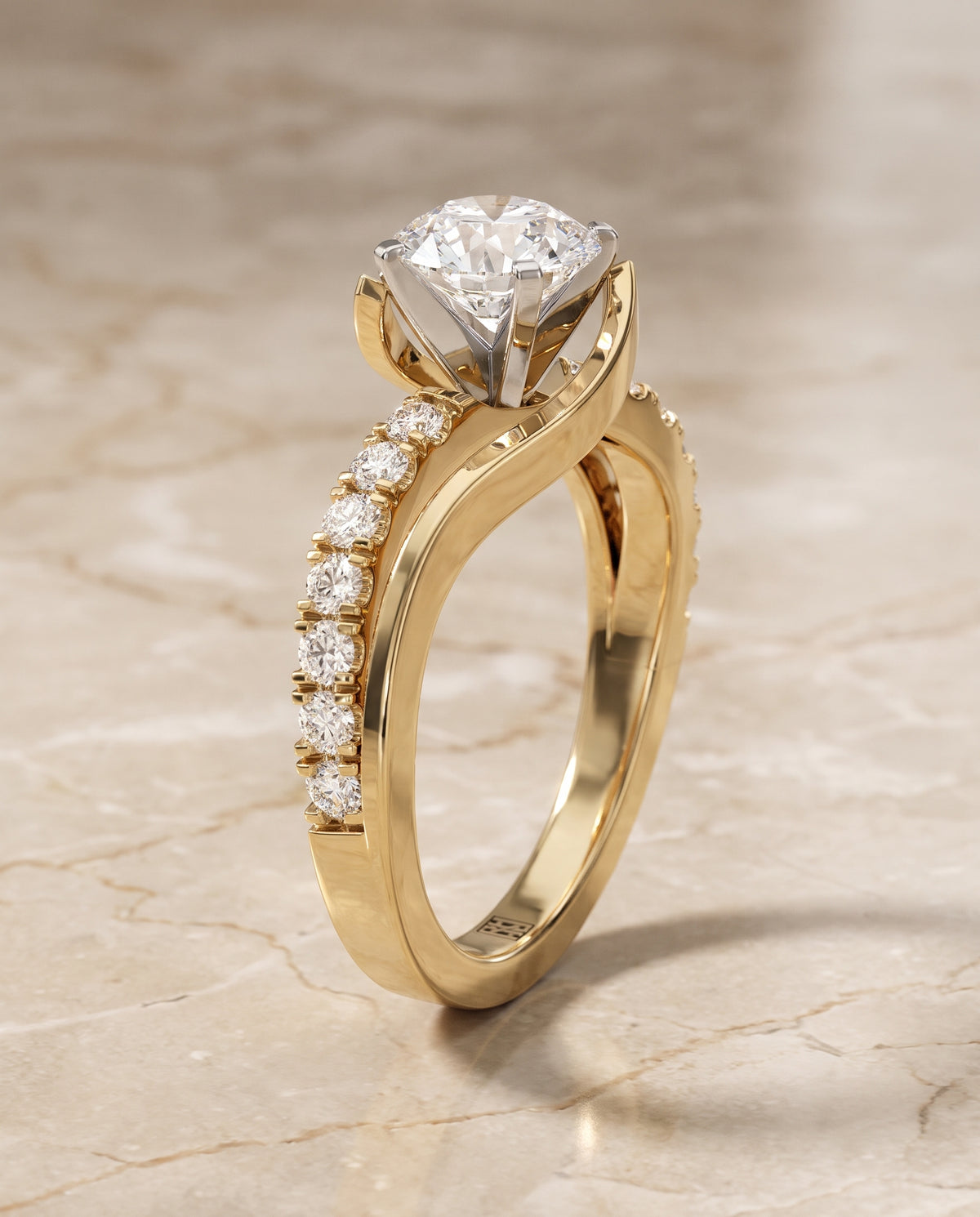 The Tatyana Bypass Pavé Swirl Round Engagement Ring Setting in 18K Yellow Gold