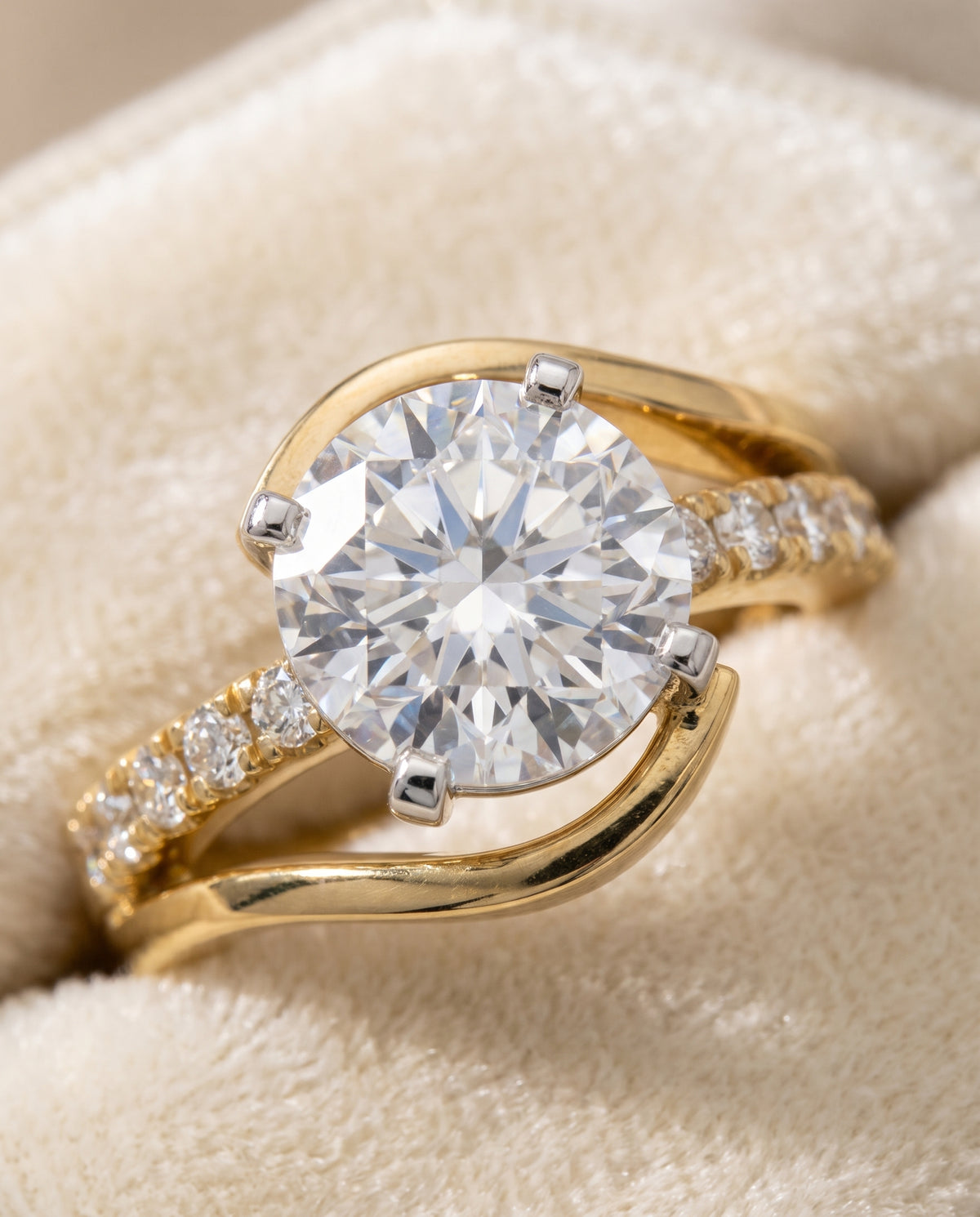 The Tatyana Bypass Pavé Swirl Round Engagement Ring Setting in 18K Yellow Gold