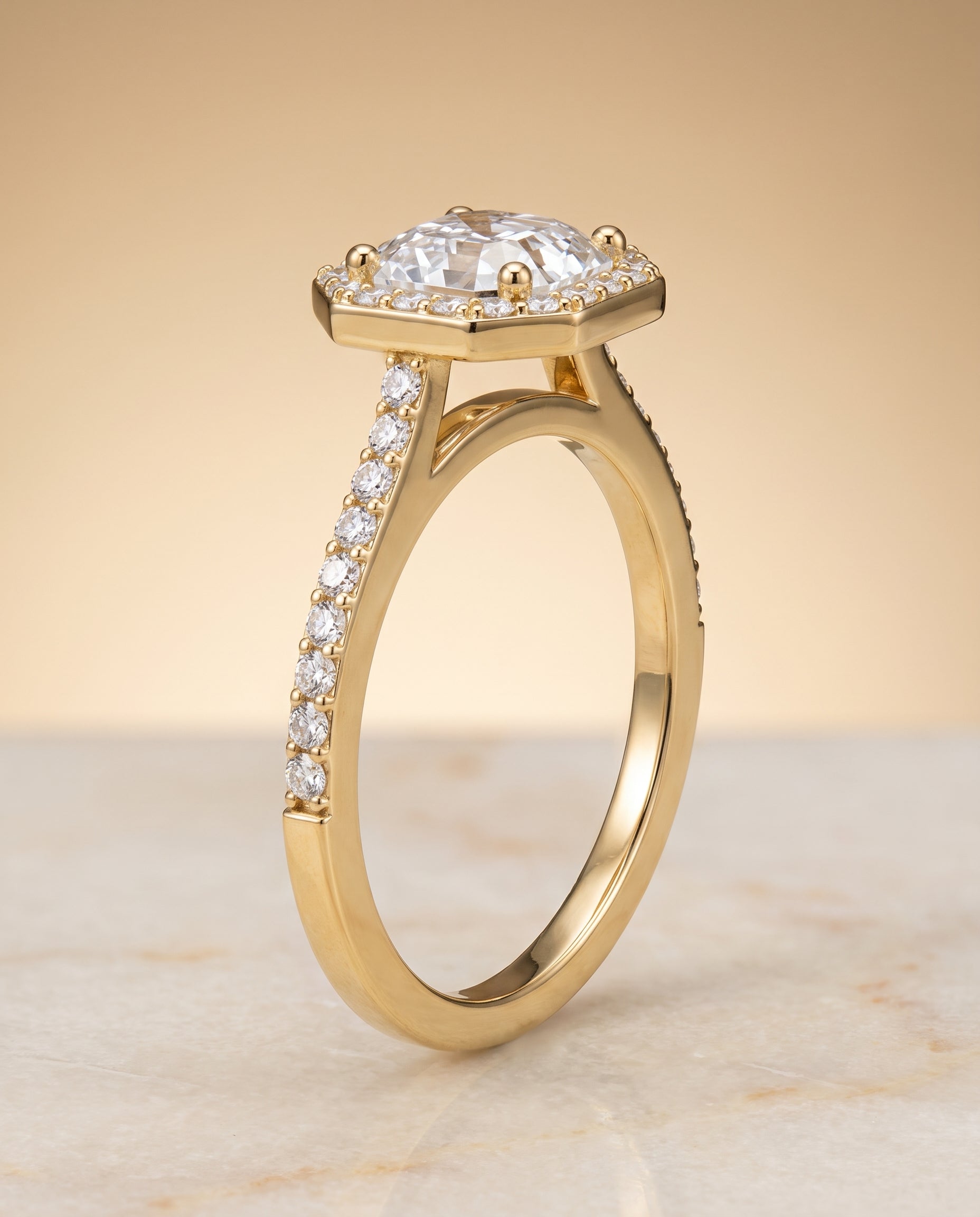 Pavé Halo Cut styling on The Taylor asscher engagement ring setting | RockHer
