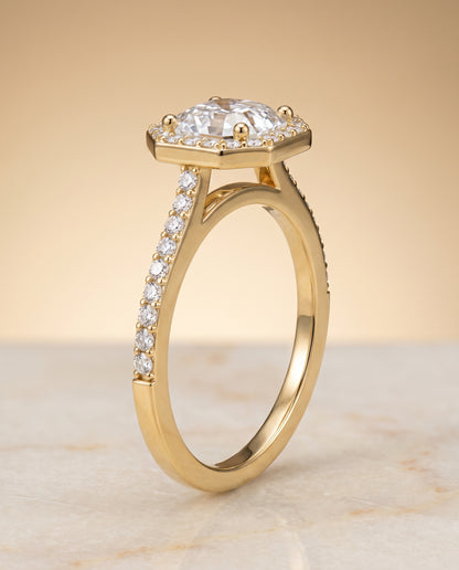 The Taylor Pavé Halo Asscher Cut Engagement Ring Setting in 18K Yellow Gold