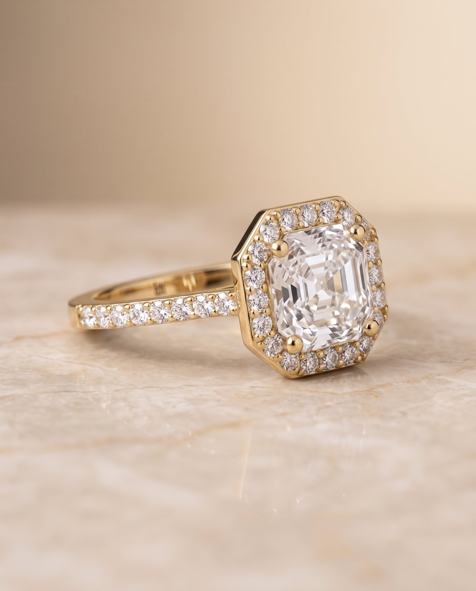 The Taylor Pavé Halo Asscher Cut Engagement Ring Setting in 18K Yellow Gold