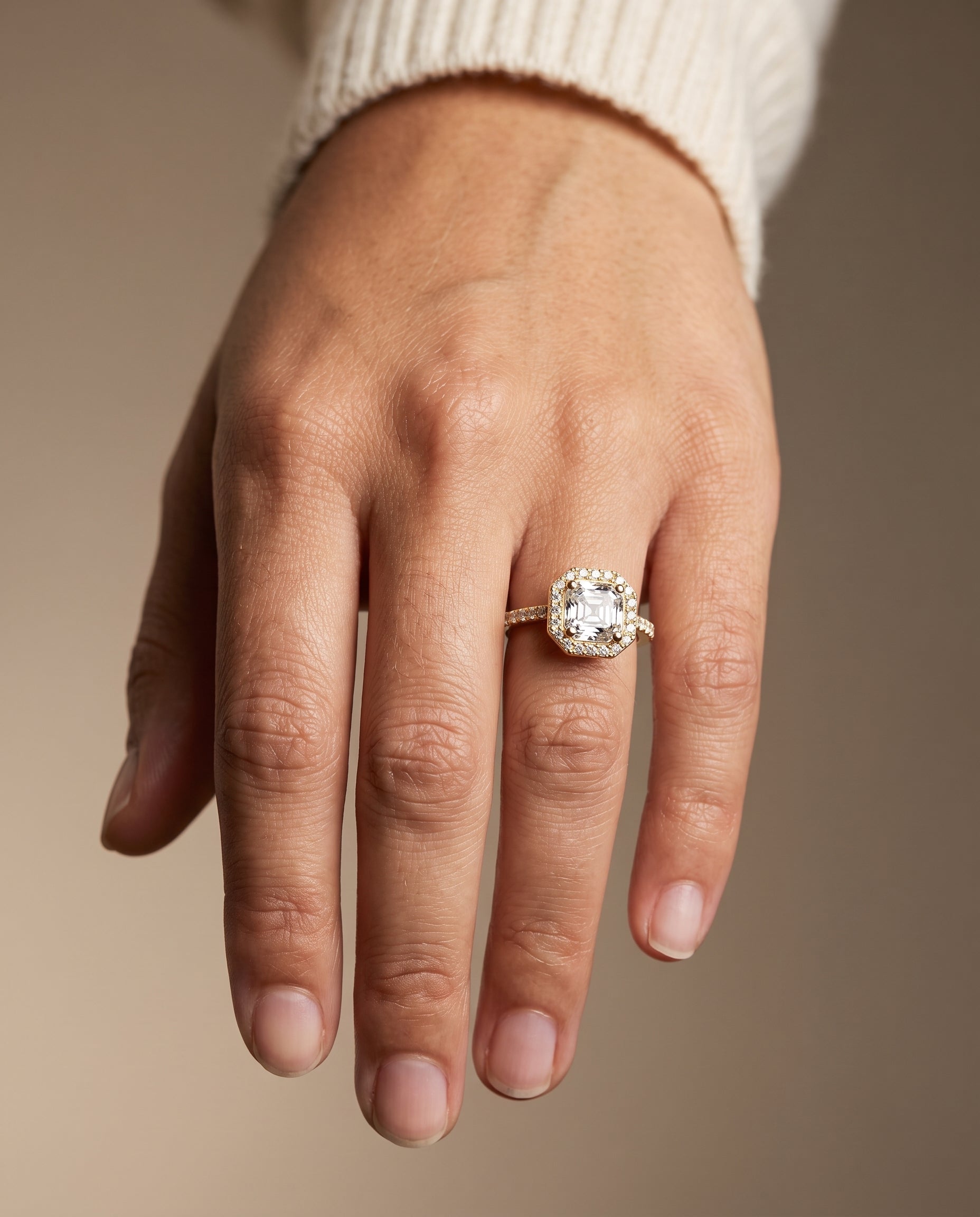The Taylor engagement ring setting in 18K Yellow Gold, pavé halo cut design | RockHer