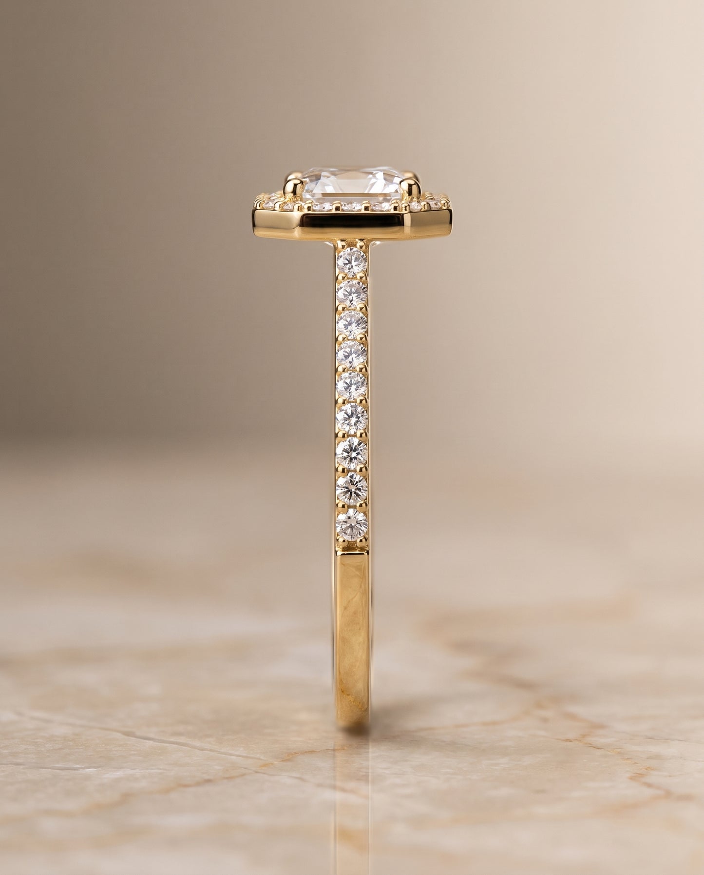 The Taylor Pavé Halo Asscher Cut Engagement Ring Setting in 18K Yellow Gold
