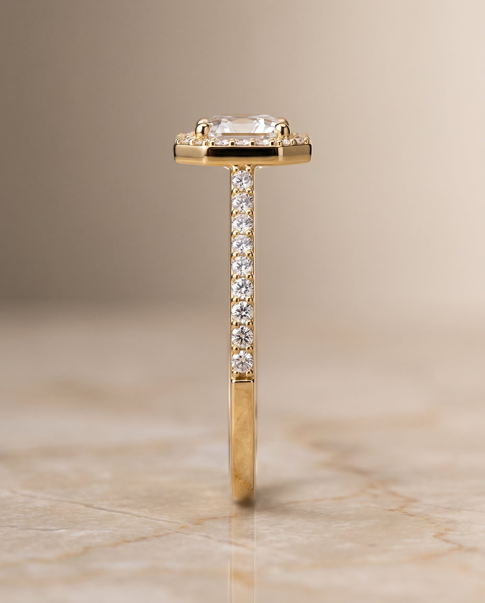 The Taylor setting for asscher diamonds, made to order in 18K Yellow Gold | RockHer