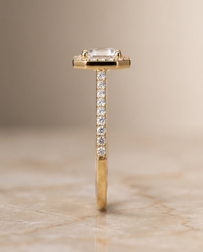 The Taylor Pavé Halo Asscher Cut Engagement Ring Setting in 18K Yellow Gold