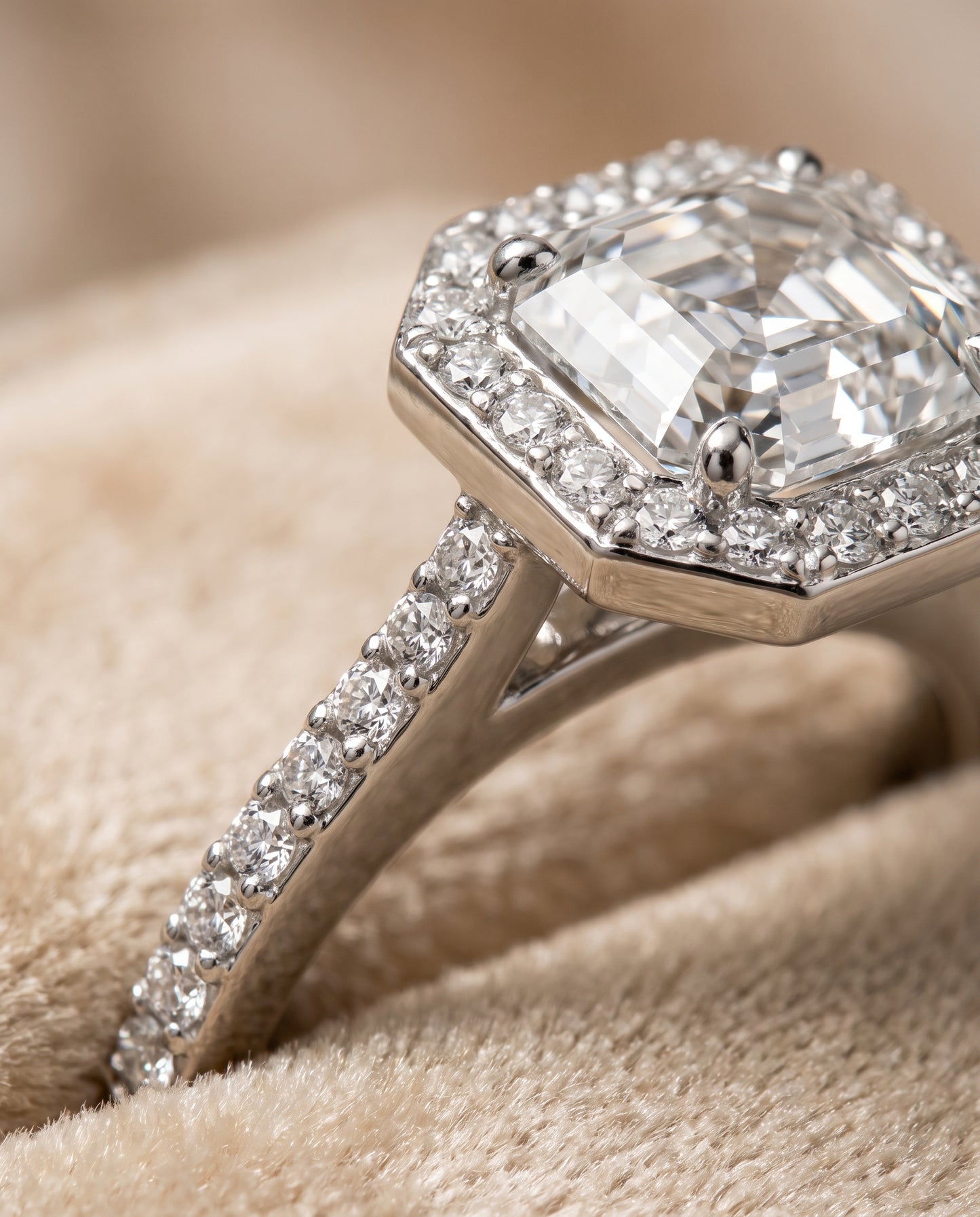 The Taylor Pavé Halo Asscher Cut Engagement Ring Setting in Platinum