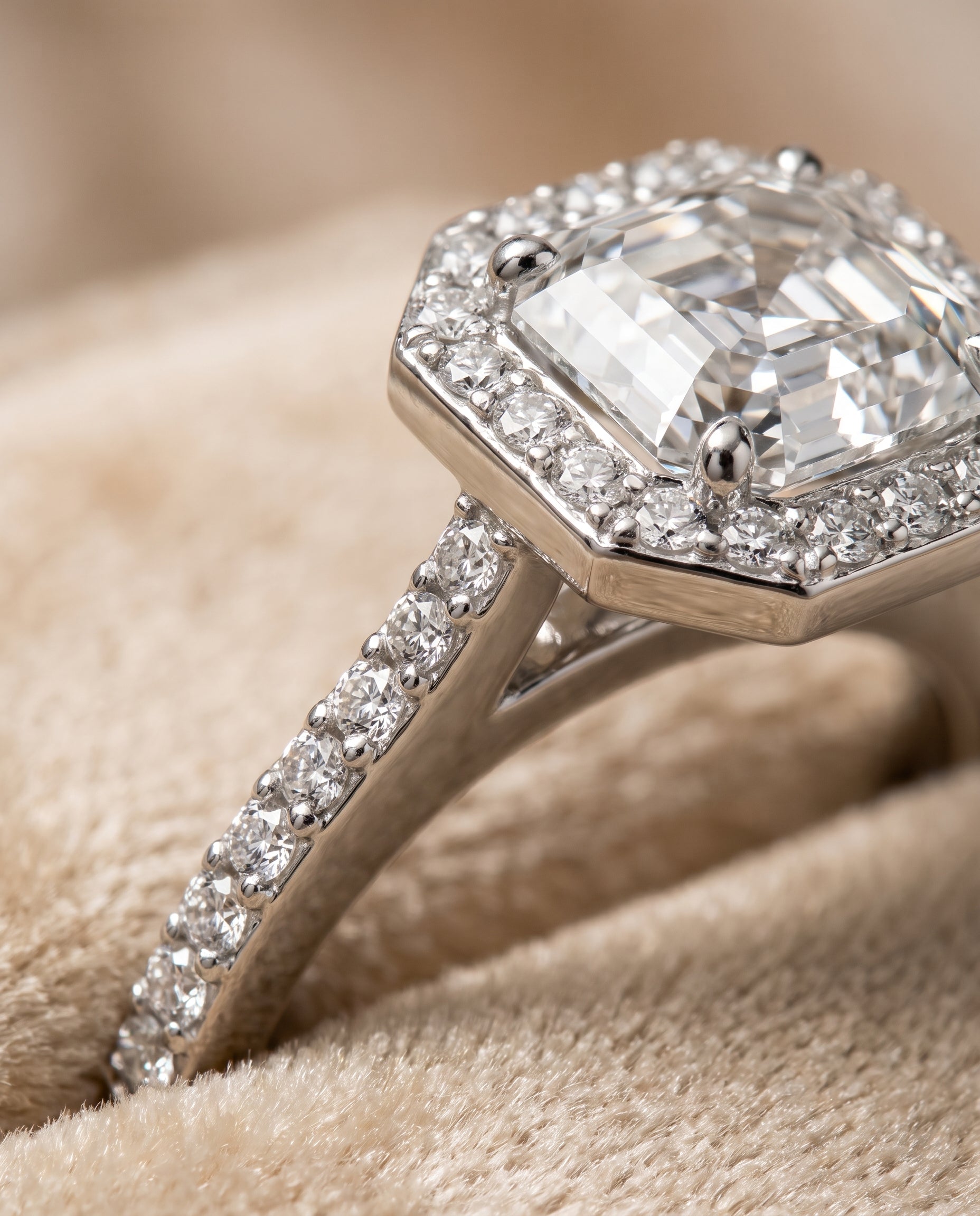 The Taylor Pavé Halo Asscher Cut Engagement Ring Setting in Platinum