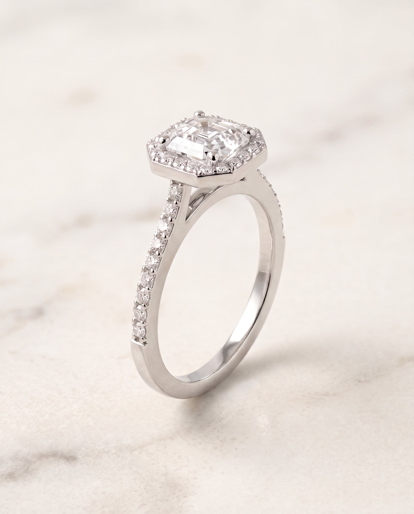 The Taylor Pavé Halo Asscher Cut Engagement Ring Setting in Platinum