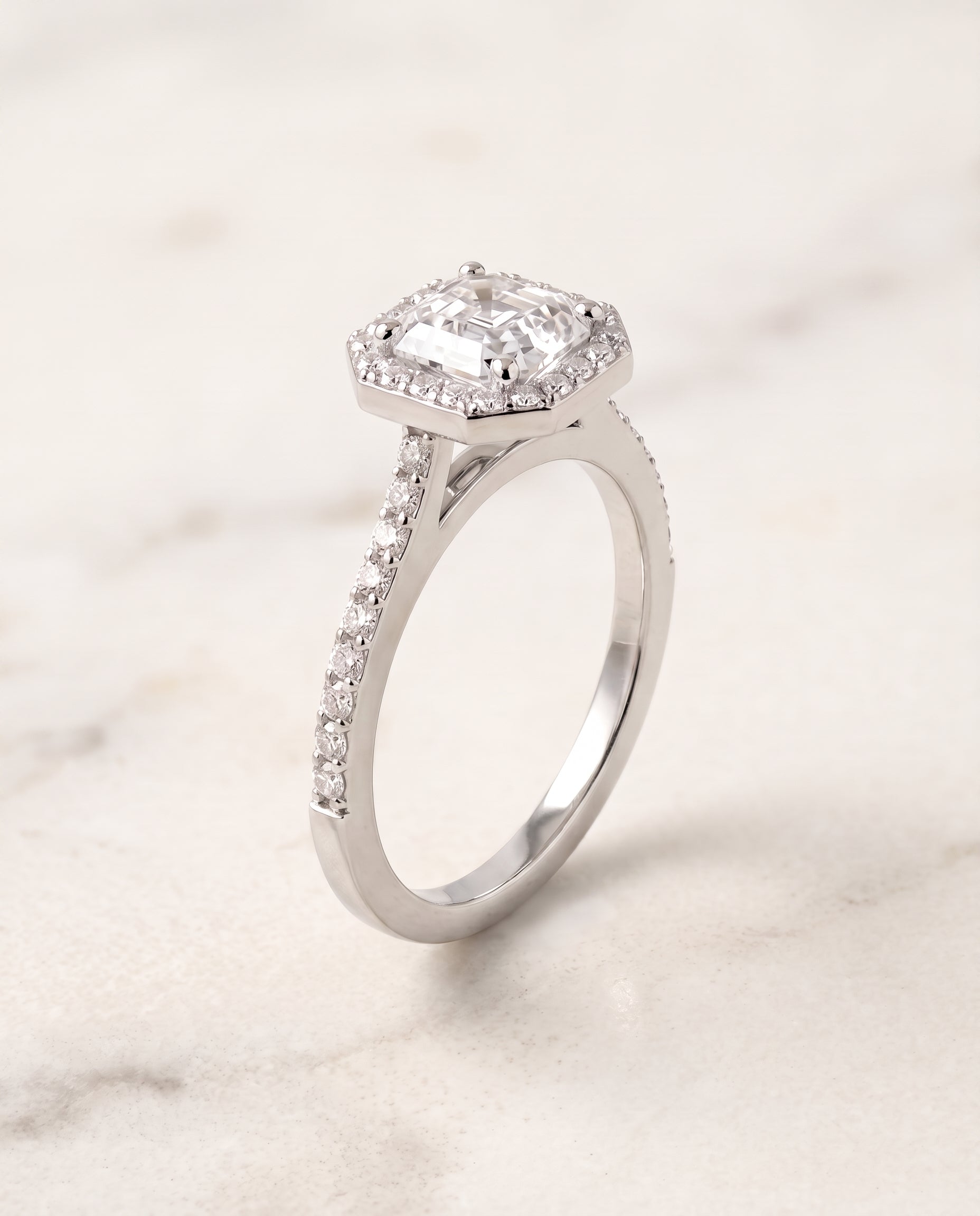 The Taylor Pavé Halo Asscher Cut Engagement Ring Setting in Platinum