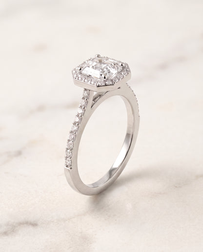 The Taylor Pavé Halo Asscher Cut Engagement Ring Setting in Platinum