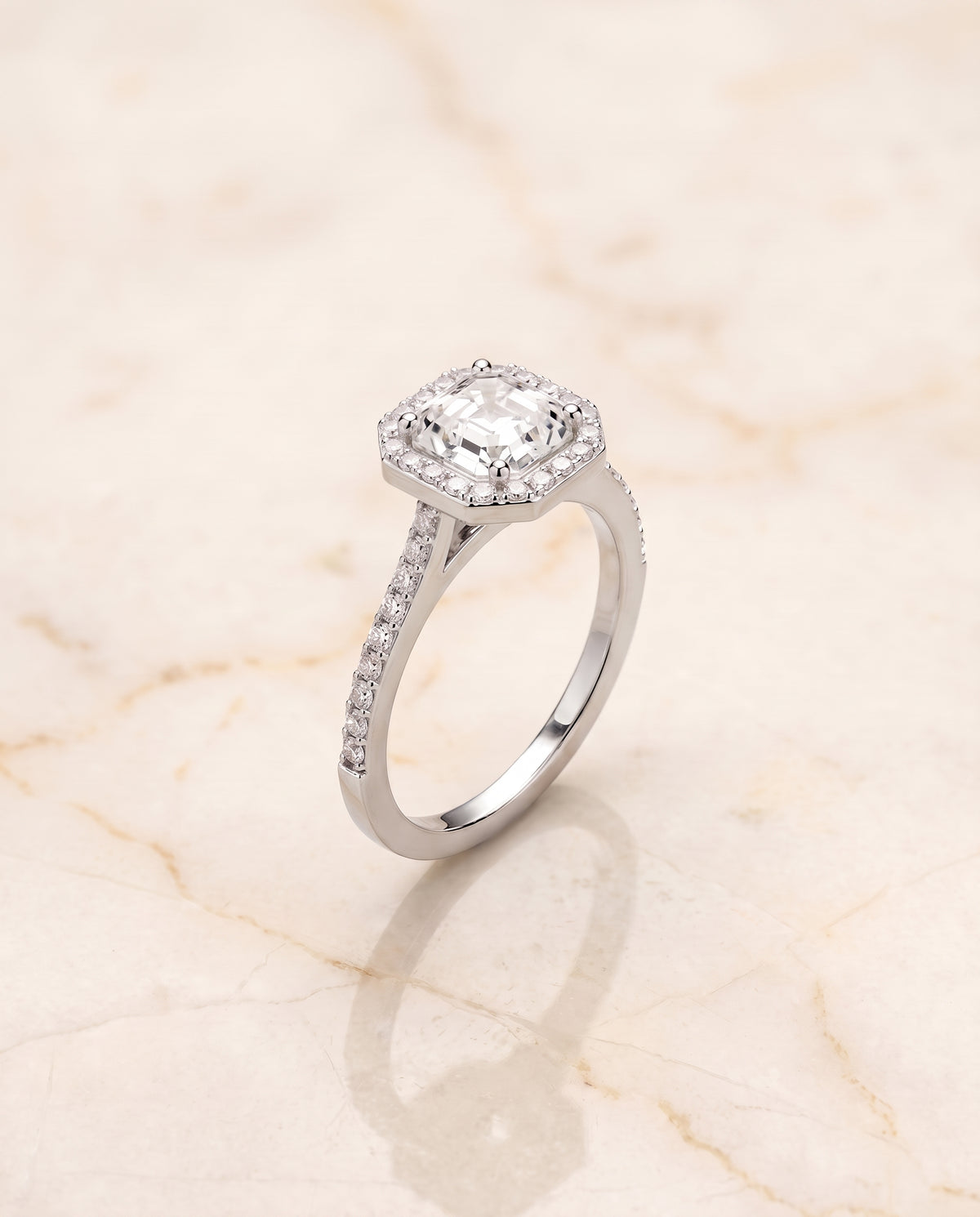 The Taylor Pavé Halo Asscher Cut Engagement Ring Setting in Platinum