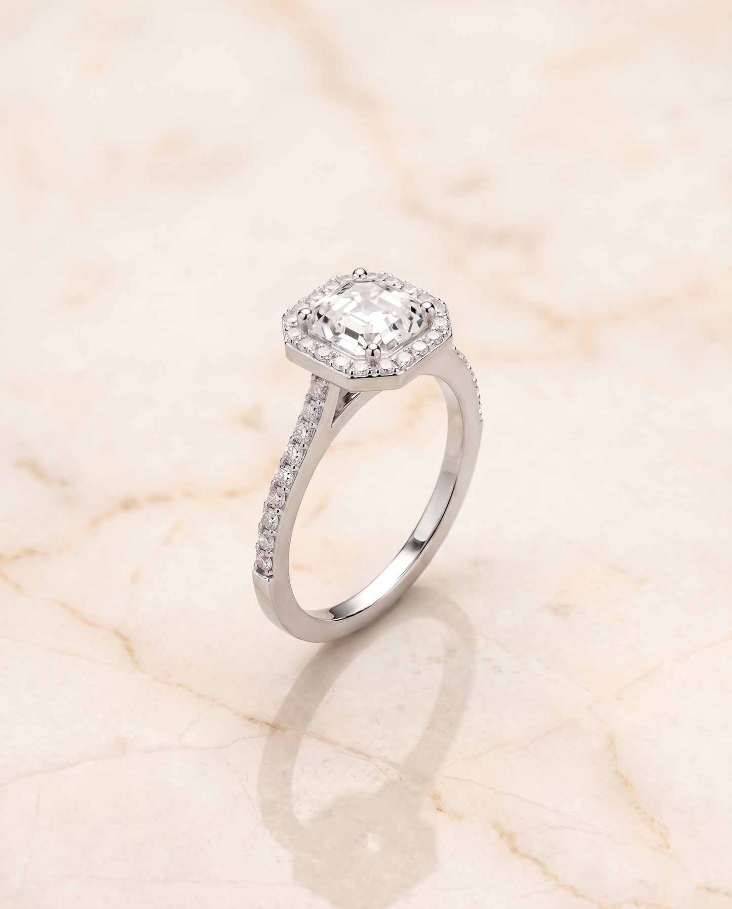 The Taylor Pavé Halo Asscher Cut Engagement Ring Setting in Platinum