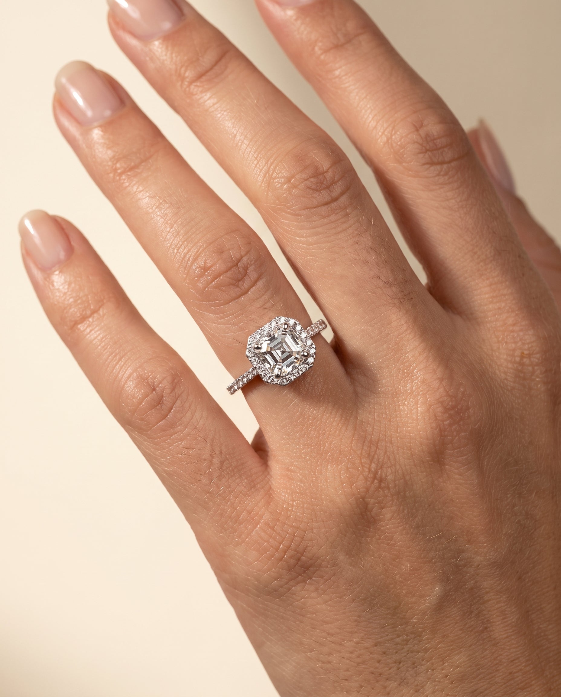 The Taylor Pavé Halo Asscher Cut Engagement Ring Setting in Platinum