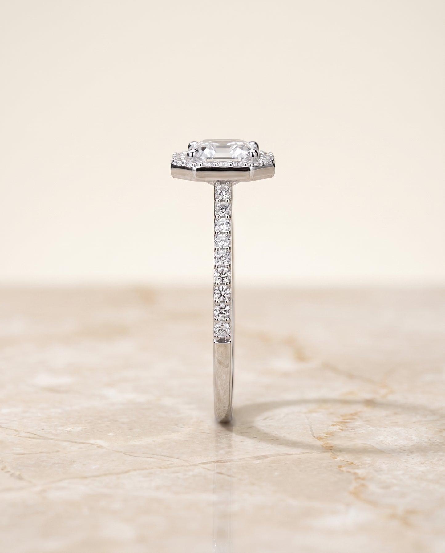 The Taylor Pavé Halo Asscher Cut Engagement Ring Setting in Platinum