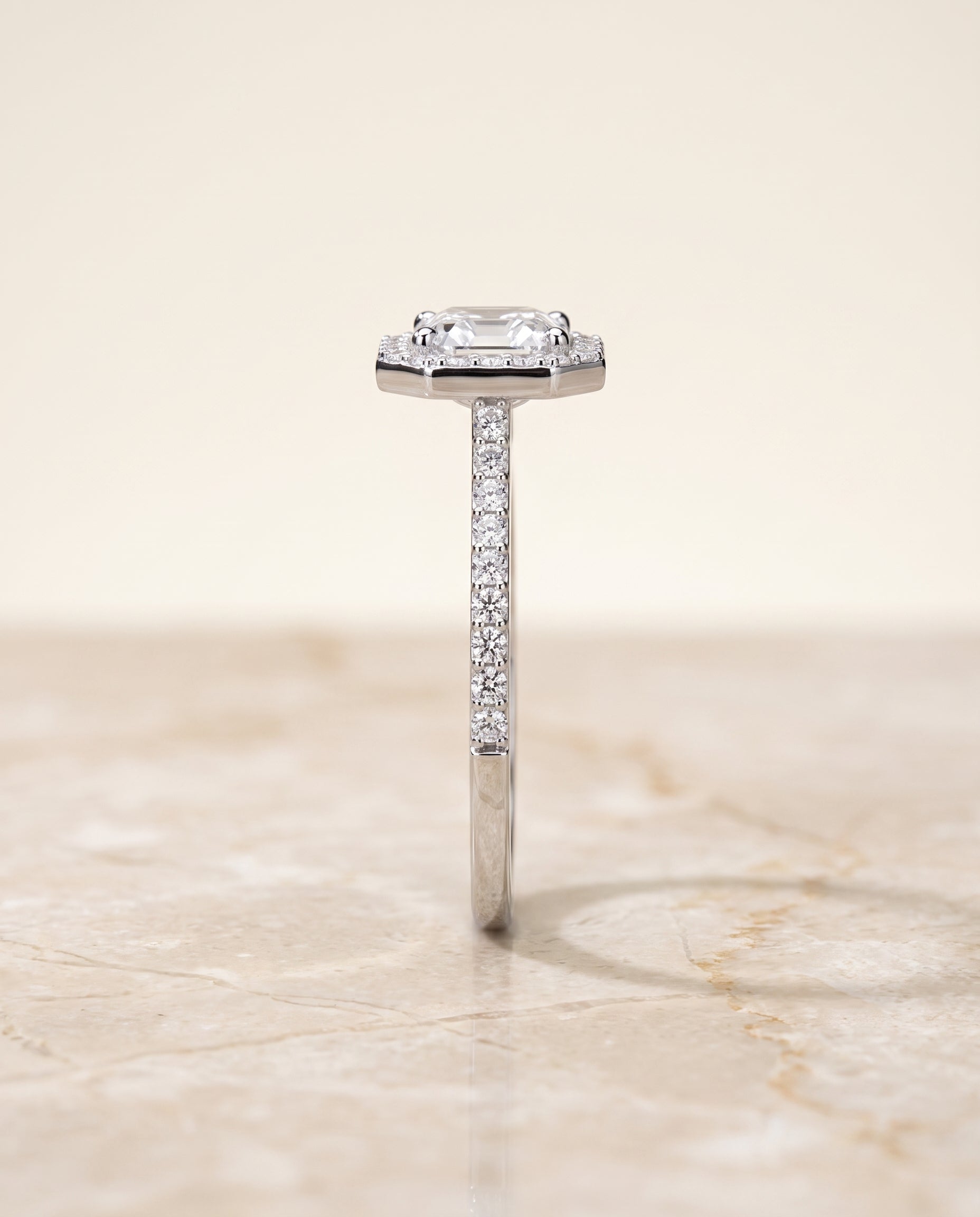The Taylor Pavé Halo Asscher Cut Engagement Ring Setting in Platinum