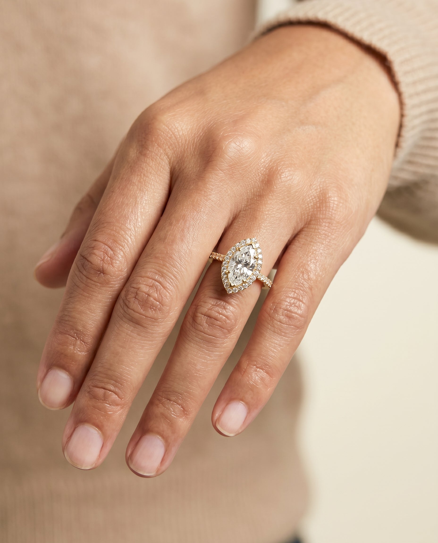 The Taylor engagement ring setting in 18K Yellow Gold, pavé halo design | RockHer