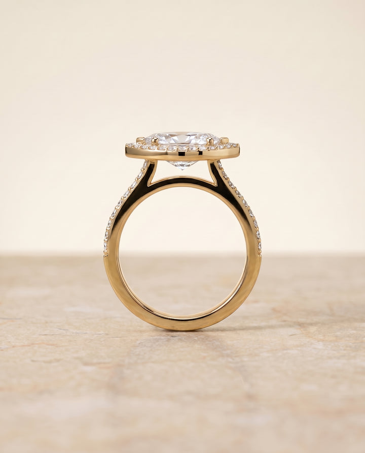 The Taylor Pavé Halo Engagement Ring Setting for Marquise Diamonds in 18K Yellow Gold