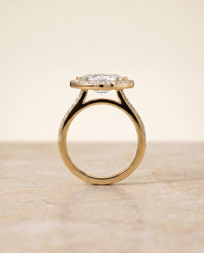 Taylor Select Pavé Halo Marquise Lab Diamond Engagement Ring in 18K Yellow Gold, side view | RockHer