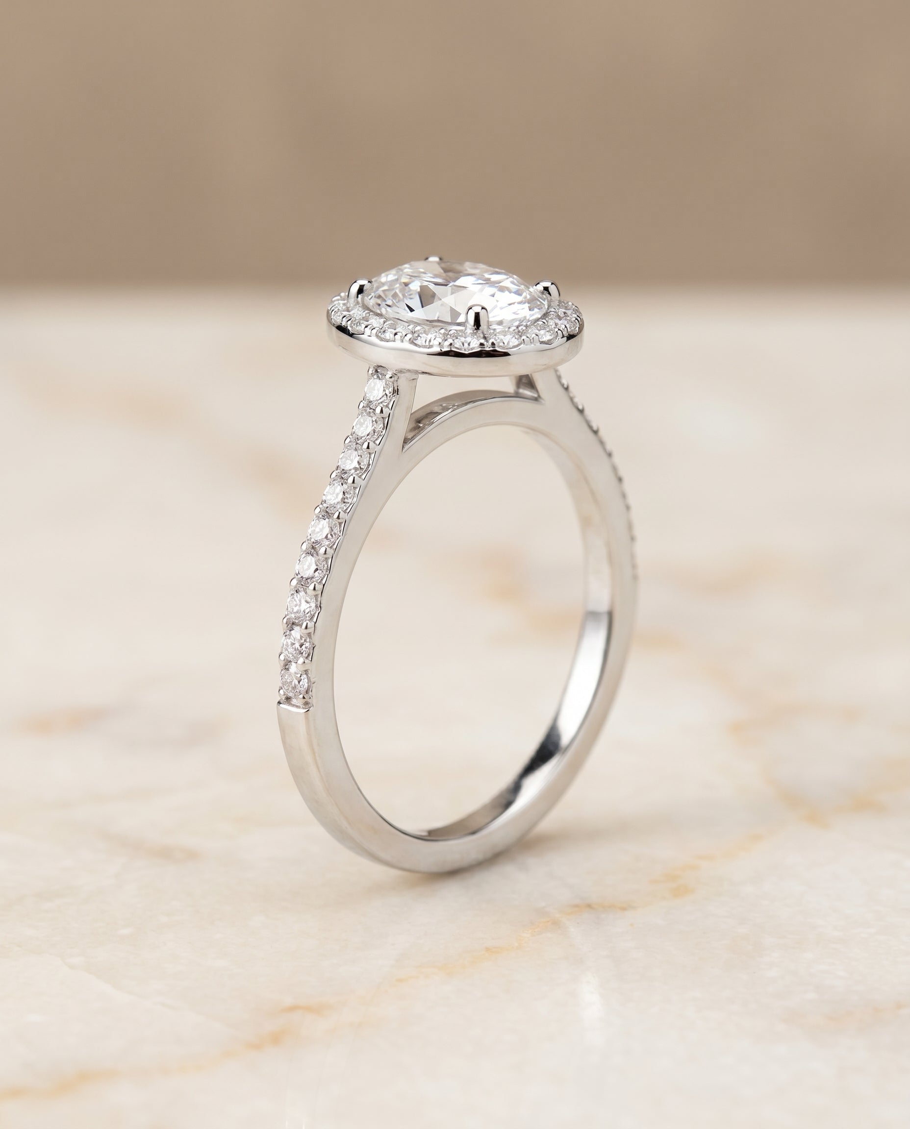Taylor Select Pavé Halo Oval Lab Diamond Engagement Ring in Platinum, front view | RockHer
