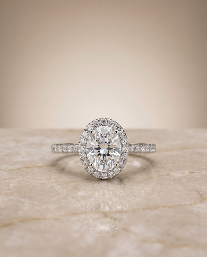 The Taylor Pavé Halo Oval Engagement Ring Setting in Platinum