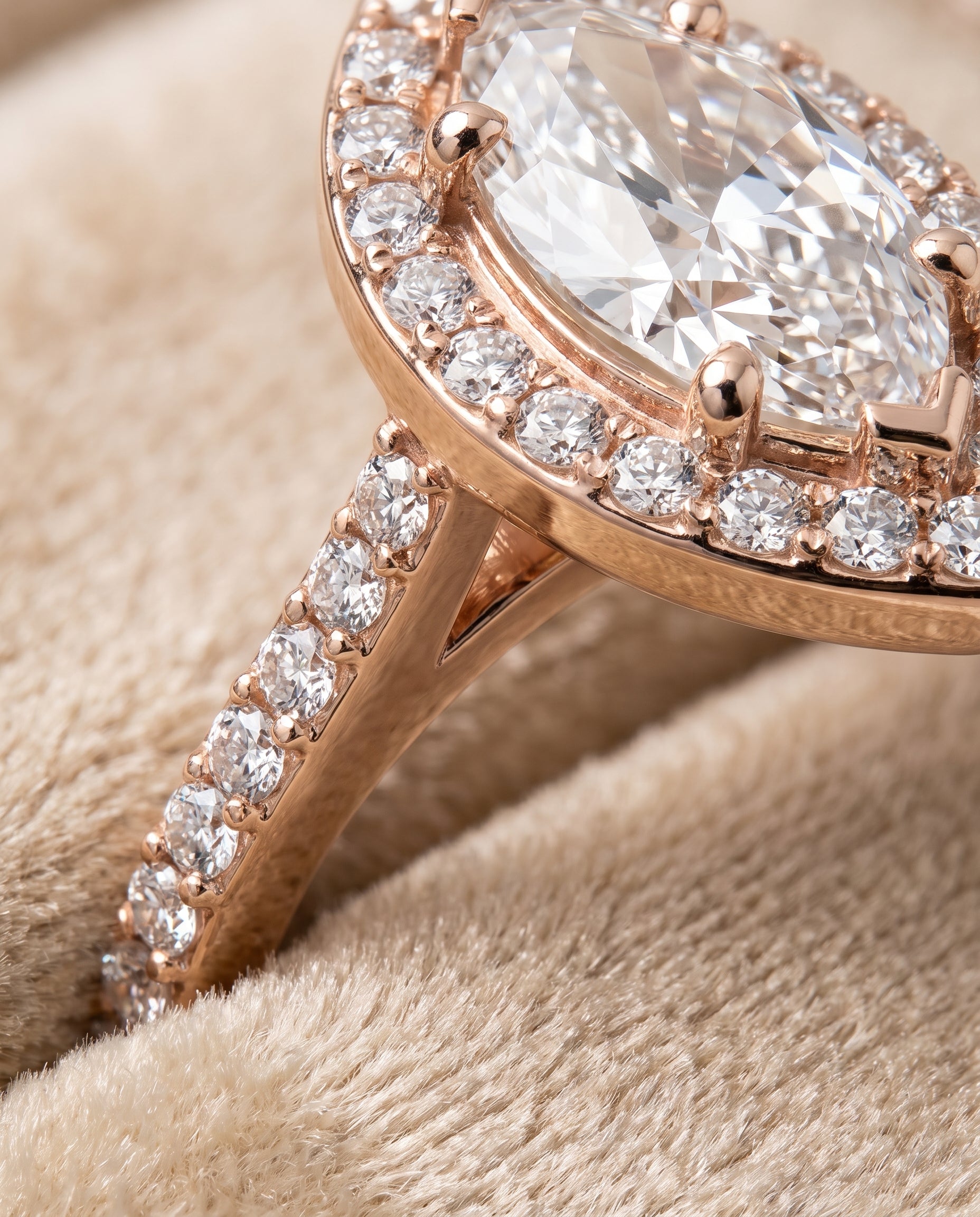 The Taylor Pavé Halo Marquise Engagement Ring Setting in 14K Rose Gold