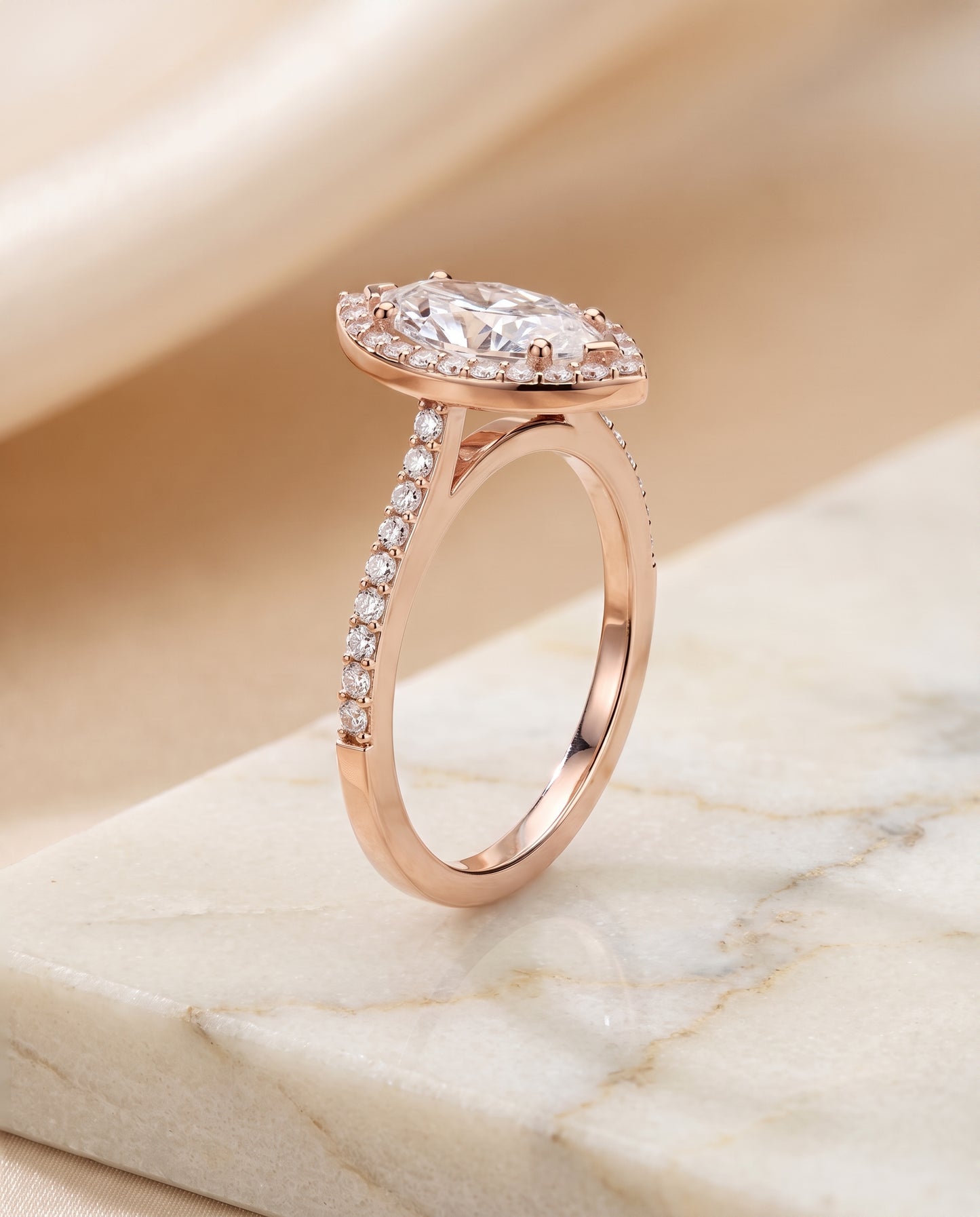 The Taylor Pavé Halo Marquise Engagement Ring Setting in 14K Rose Gold