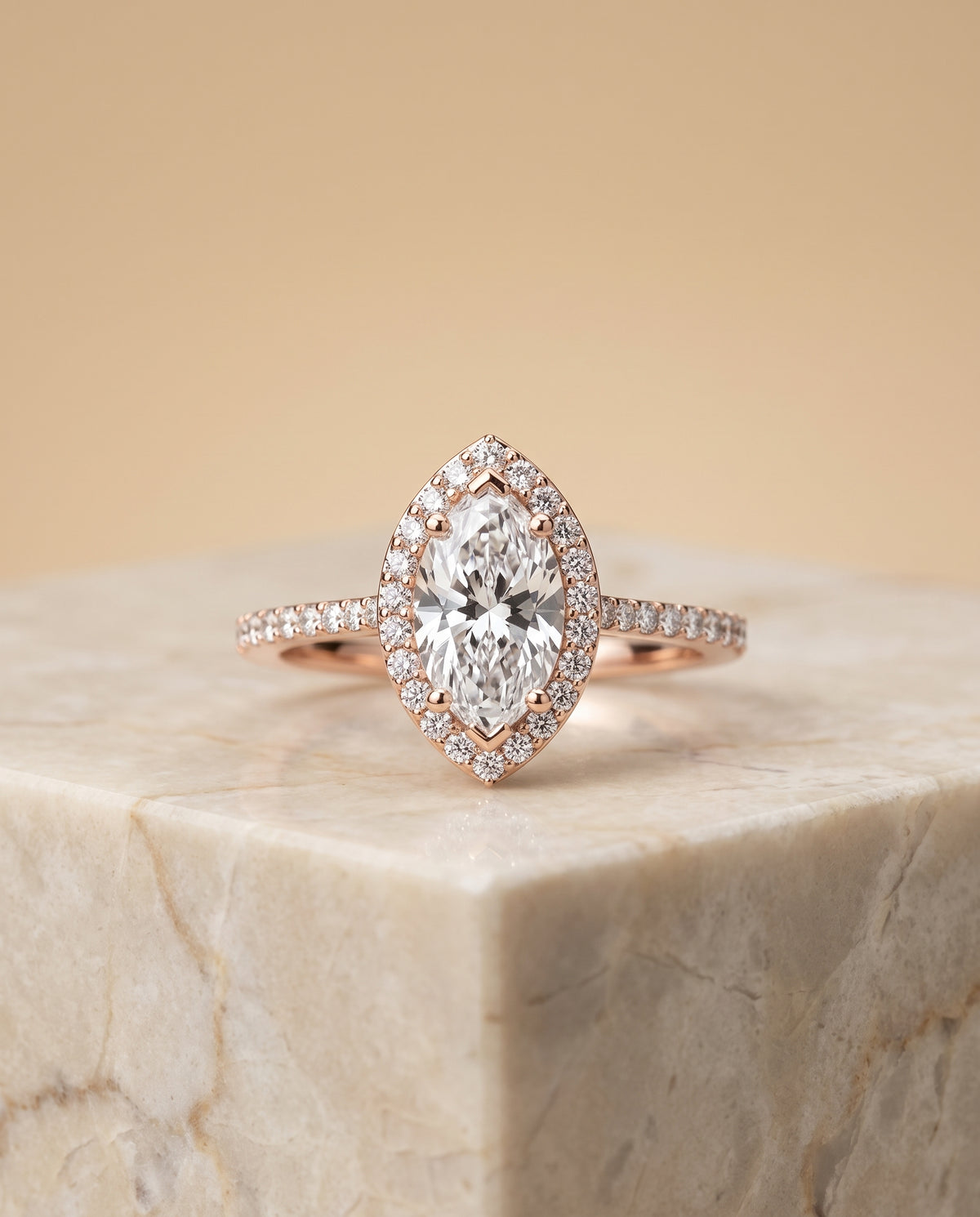 The Taylor Pavé Halo Marquise Engagement Ring Setting in 14K Rose Gold