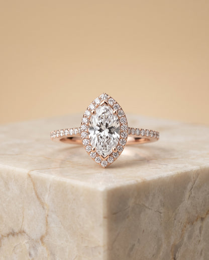 The Taylor Pavé Halo Marquise Engagement Ring Setting in 14K Rose Gold