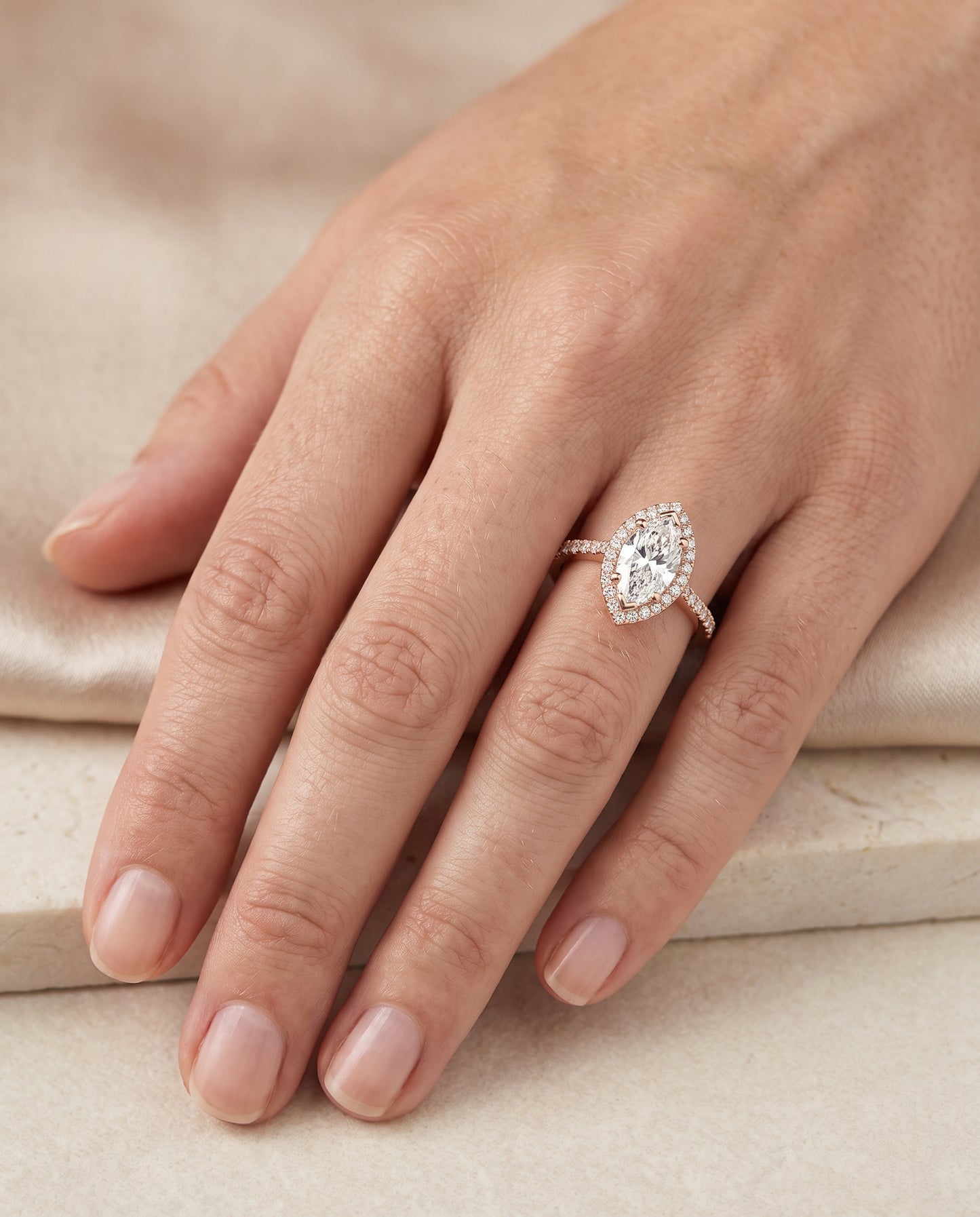 The Taylor Pavé Halo Marquise Engagement Ring Setting in 14K Rose Gold