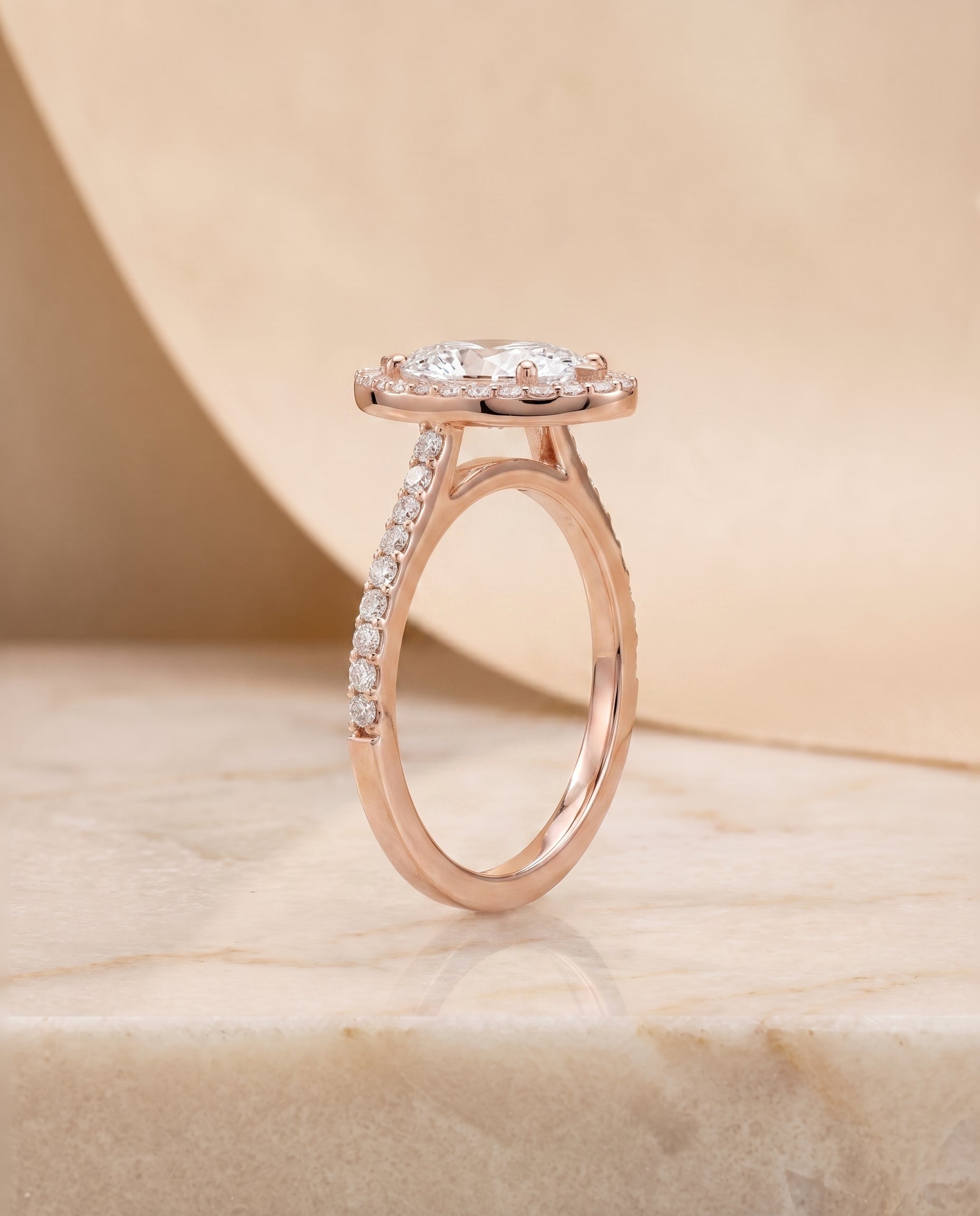 The Taylor Pavé Halo Marquise Engagement Ring Setting in 14K Rose Gold