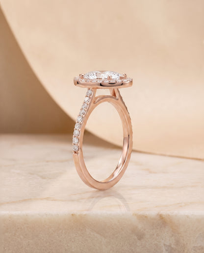 The Taylor Pavé Halo Marquise Engagement Ring Setting in 14K Rose Gold