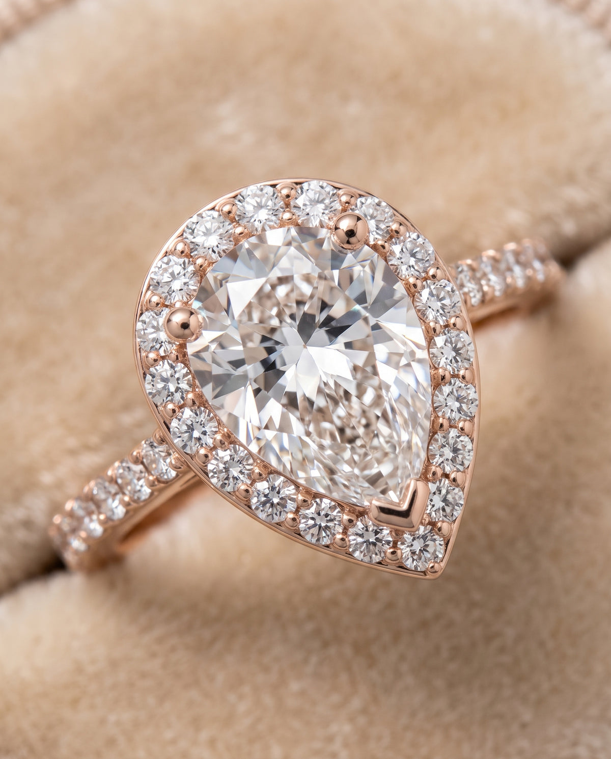 The Taylor Pavé Halo Pear Engagement Ring Setting in 14K Rose Gold