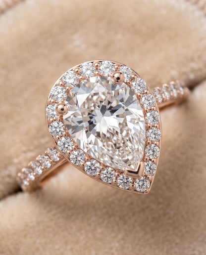 The Taylor Pavé Halo Pear Engagement Ring Setting in 14K Rose Gold