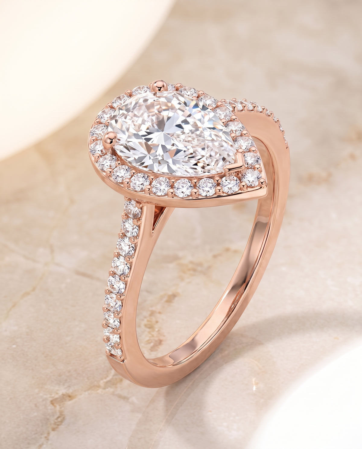 The Taylor Pavé Halo Pear Engagement Ring Setting in 14K Rose Gold