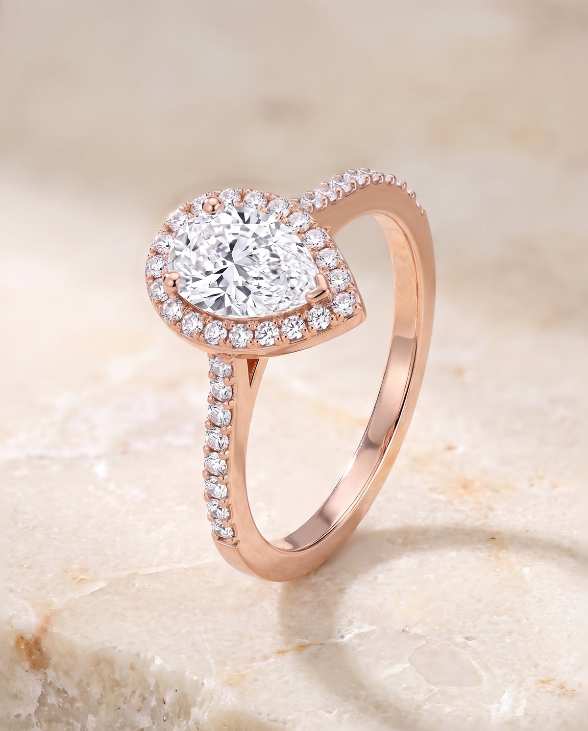 The Taylor Pavé Halo Pear Engagement Ring Setting in 14K Rose Gold