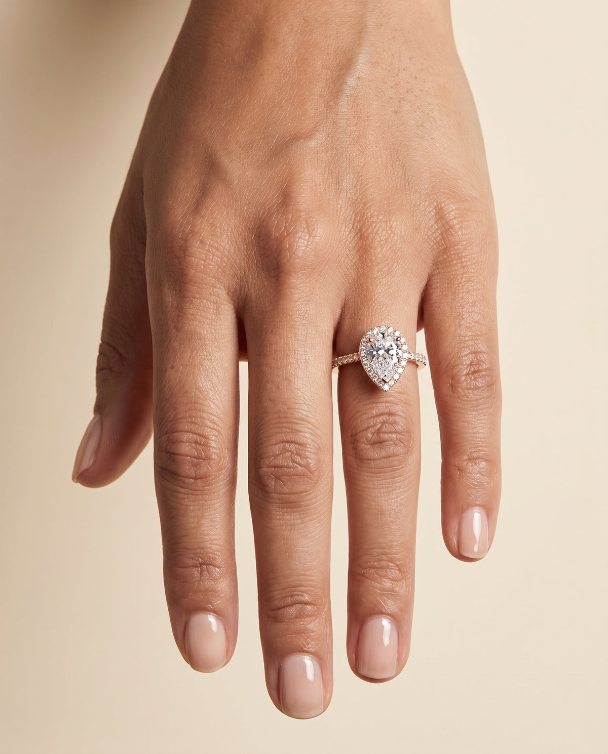 The Taylor Pavé Halo Pear Engagement Ring Setting in 14K Rose Gold
